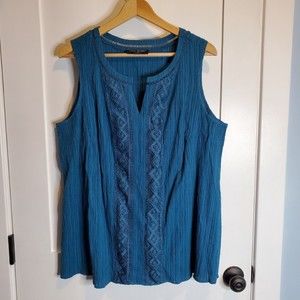 Lane Bryant Women's Tunic Size 22 Blue Stretch Sleeveless Pullover Top with Lace